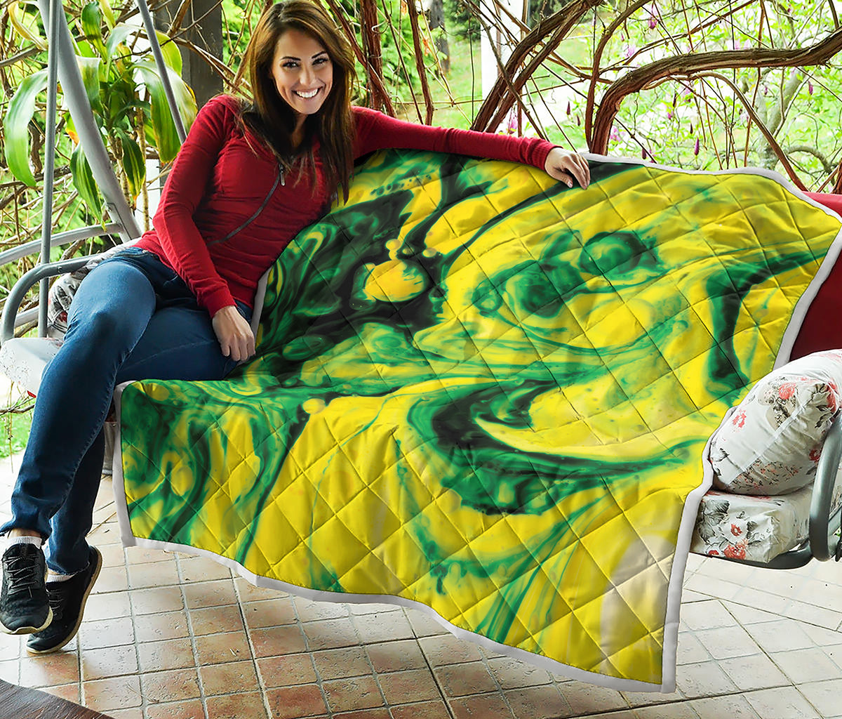 Yellow And Green Acid Melt Print Quilt