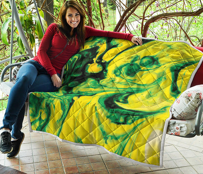 Yellow And Green Acid Melt Print Quilt