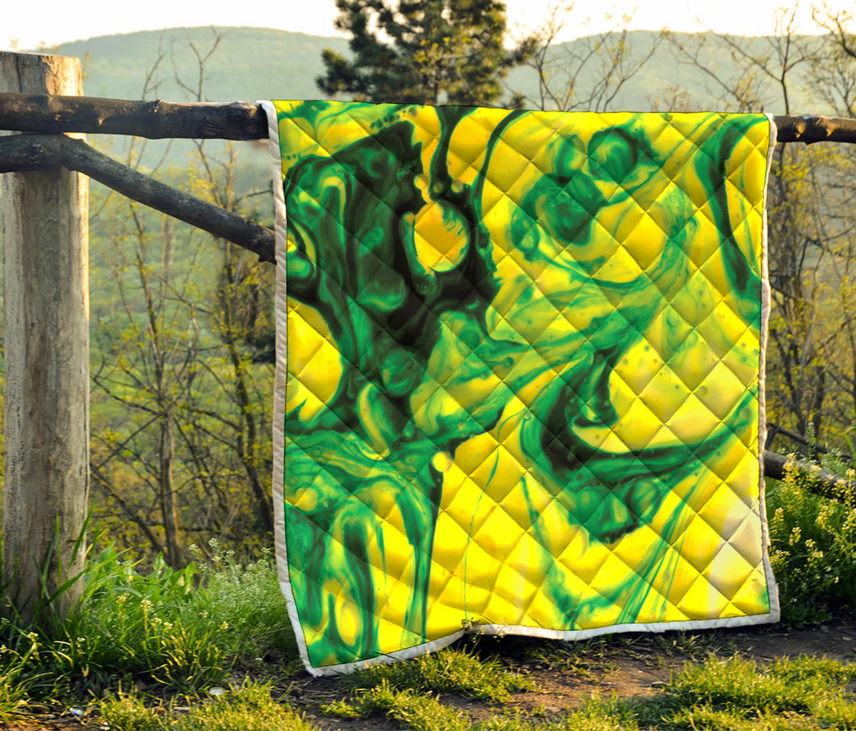 Yellow And Green Acid Melt Print Quilt