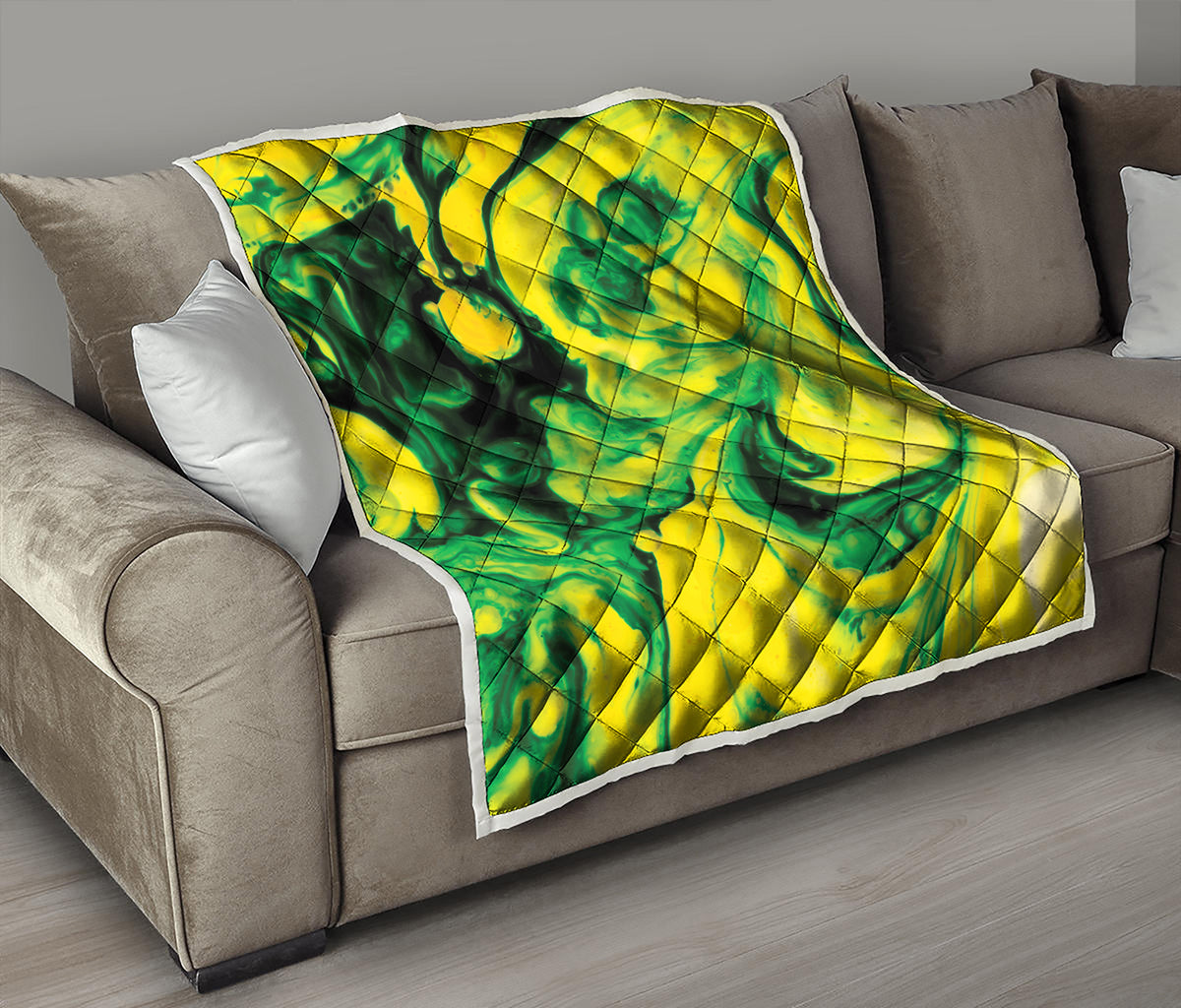 Yellow And Green Acid Melt Print Quilt