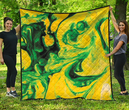 Yellow And Green Acid Melt Print Quilt