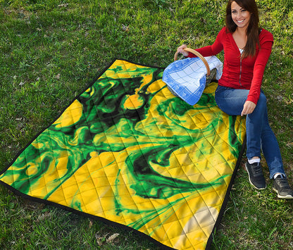 Yellow And Green Acid Melt Print Quilt
