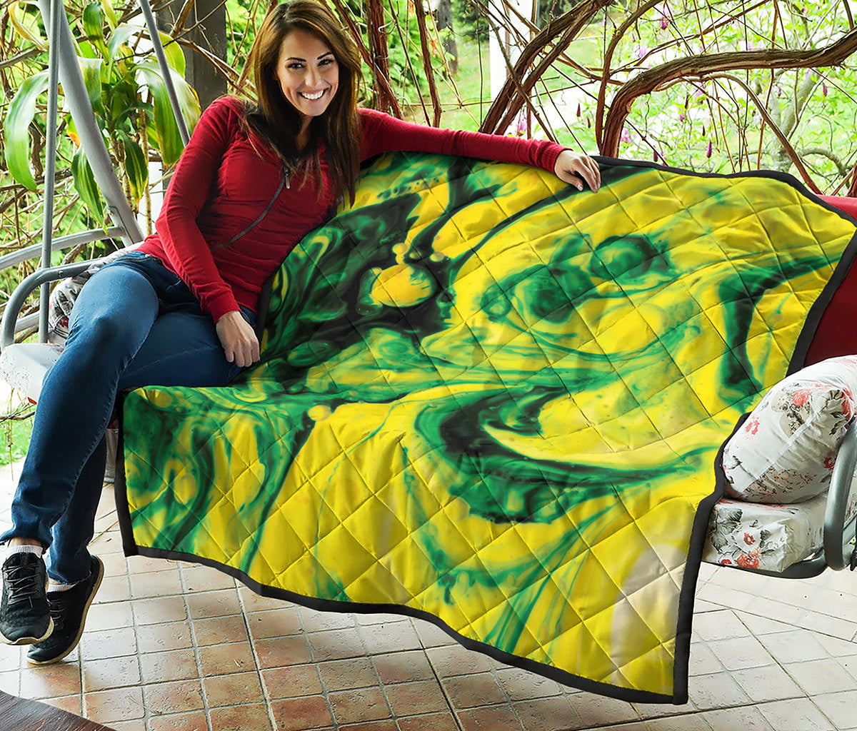Yellow And Green Acid Melt Print Quilt