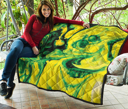 Yellow And Green Acid Melt Print Quilt