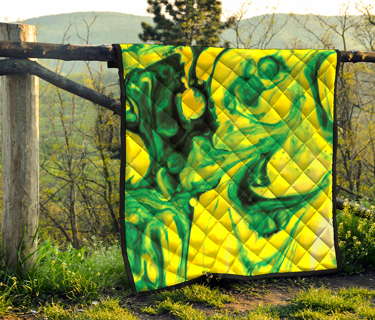 Yellow And Green Acid Melt Print Quilt