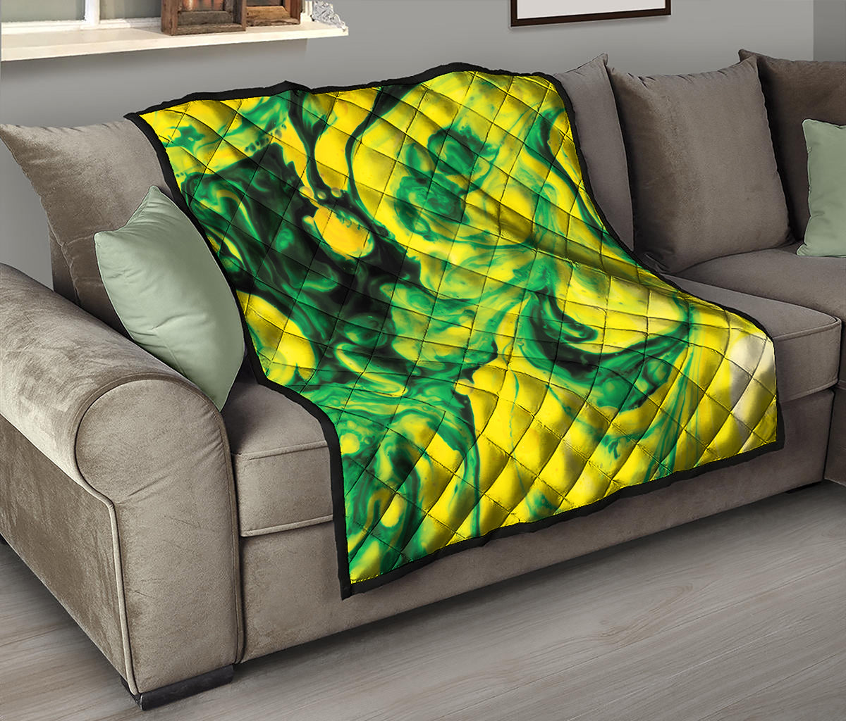 Yellow And Green Acid Melt Print Quilt