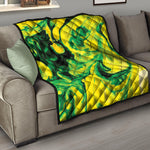 Yellow And Green Acid Melt Print Quilt