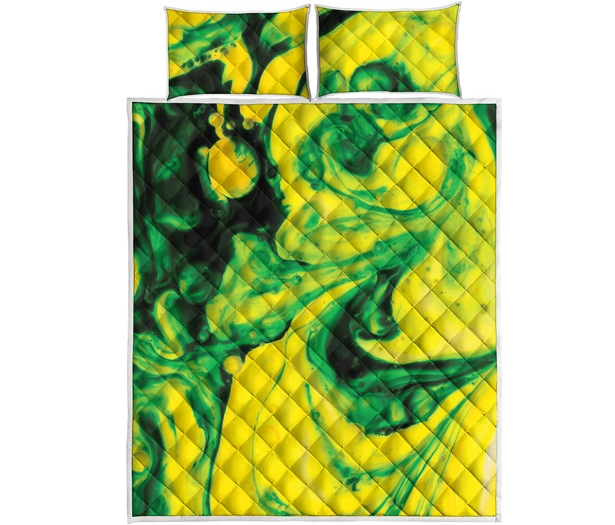 Yellow And Green Acid Melt Print Quilt Bed Set