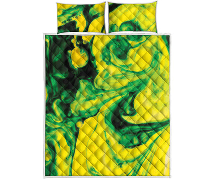 Yellow And Green Acid Melt Print Quilt Bed Set