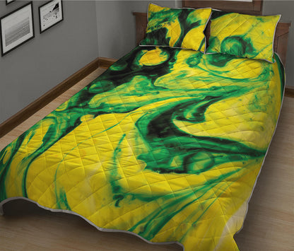 Yellow And Green Acid Melt Print Quilt Bed Set