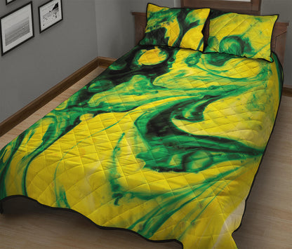 Yellow And Green Acid Melt Print Quilt Bed Set