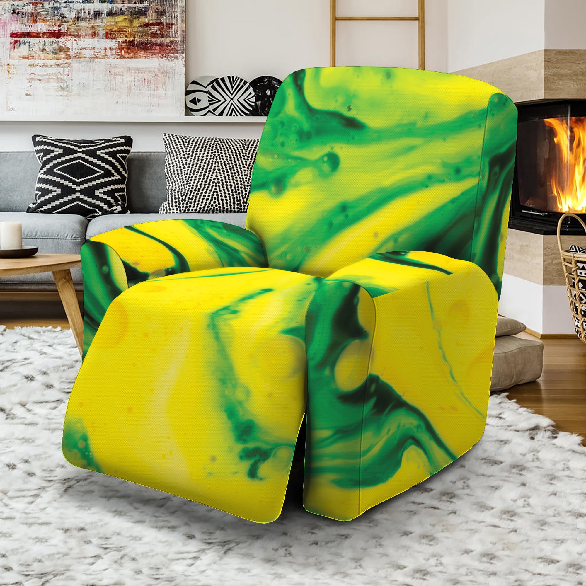 Yellow And Green Acid Melt Print Recliner Slipcover