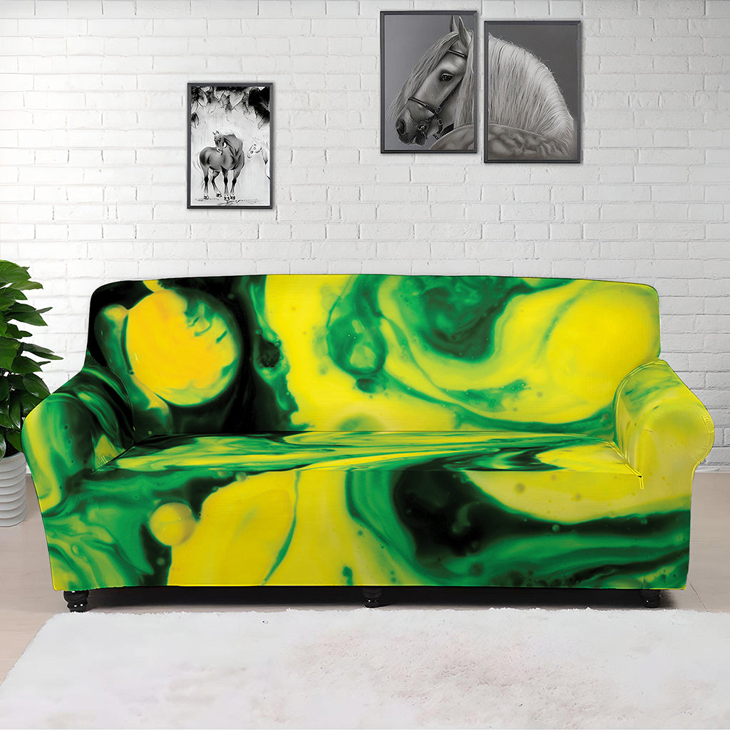 Yellow And Green Acid Melt Print Sofa Cover