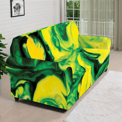 Yellow And Green Acid Melt Print Sofa Cover
