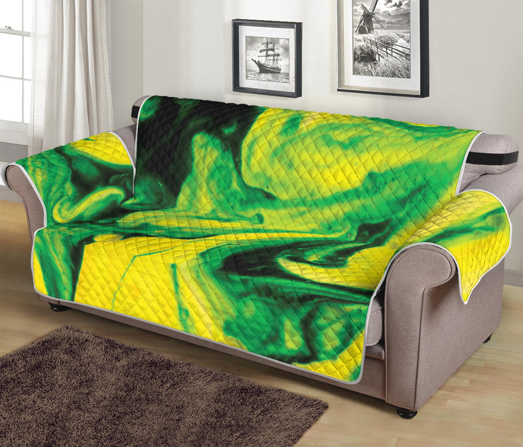 Yellow And Green Acid Melt Print Sofa Protector