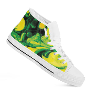 Yellow And Green Acid Melt Print White High Top Shoes