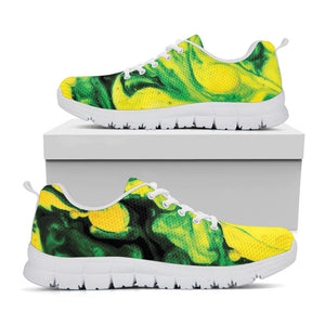 Yellow And Green Acid Melt Print White Sneakers