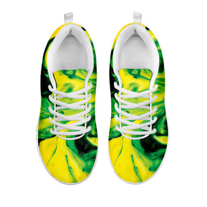 Yellow And Green Acid Melt Print White Sneakers