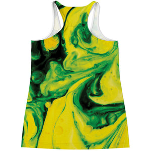 Yellow And Green Acid Melt Print Women's Racerback Tank Top
