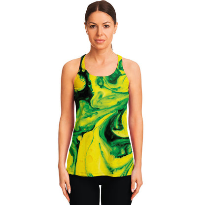 Yellow And Green Acid Melt Print Women's Racerback Tank Top