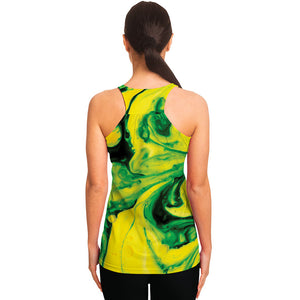 Yellow And Green Acid Melt Print Women's Racerback Tank Top