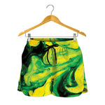 Yellow And Green Acid Melt Print Women's Shorts