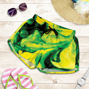 Yellow And Green Acid Melt Print Women's Shorts