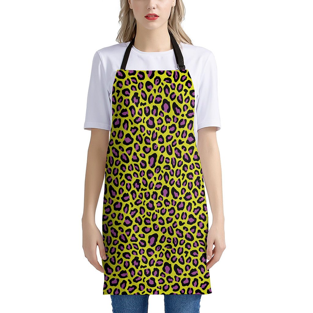 Yellow And Purple Leopard Pattern Print Apron