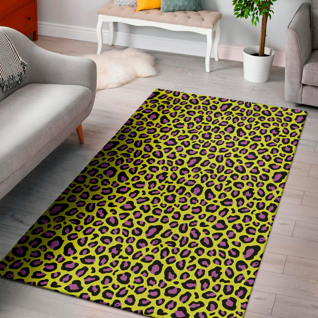 Yellow And Purple Leopard Pattern Print Area Rug