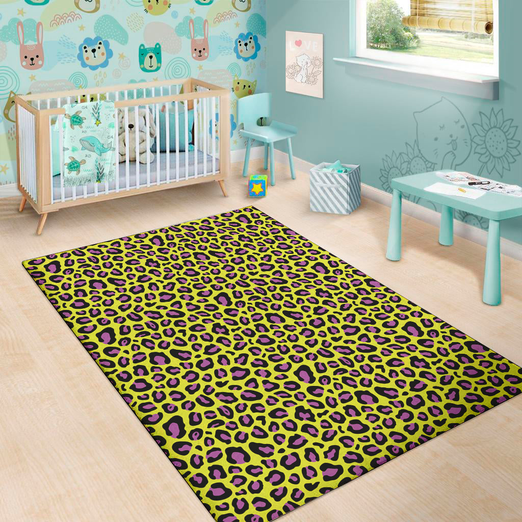 Yellow And Purple Leopard Pattern Print Area Rug