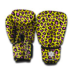 Yellow And Purple Leopard Pattern Print Boxing Gloves