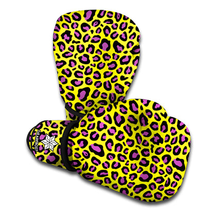 Yellow And Purple Leopard Pattern Print Boxing Gloves