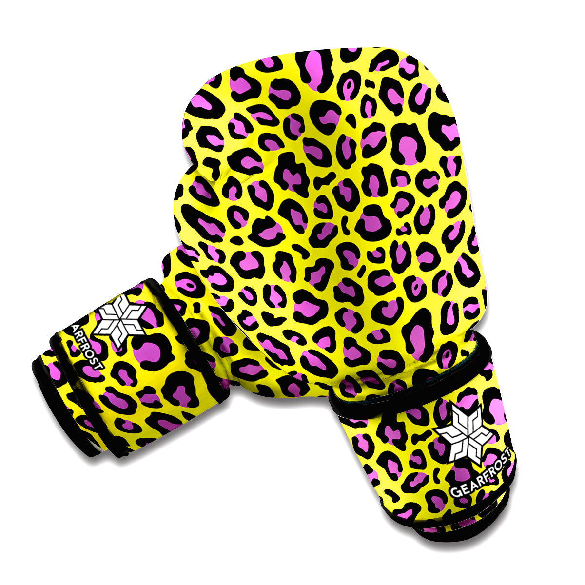 Yellow And Purple Leopard Pattern Print Boxing Gloves
