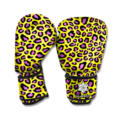 Yellow And Purple Leopard Pattern Print Boxing Gloves