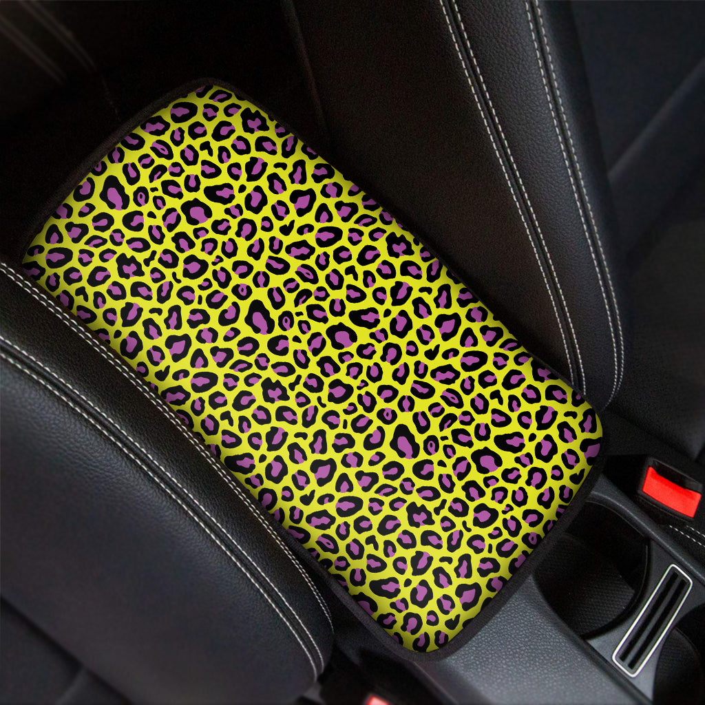 Yellow And Purple Leopard Pattern Print Car Center Console Cover