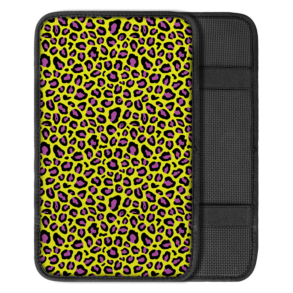 Yellow And Purple Leopard Pattern Print Car Center Console Cover