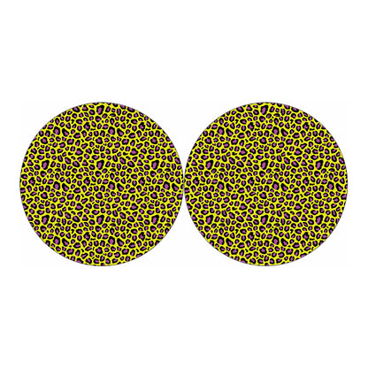 Yellow And Purple Leopard Pattern Print Car Coasters