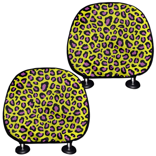 Yellow And Purple Leopard Pattern Print Car Headrest Covers