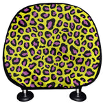 Yellow And Purple Leopard Pattern Print Car Headrest Covers