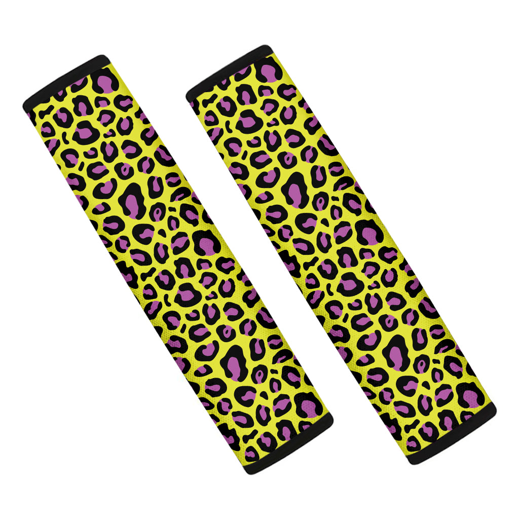 Yellow And Purple Leopard Pattern Print Car Seat Belt Covers
