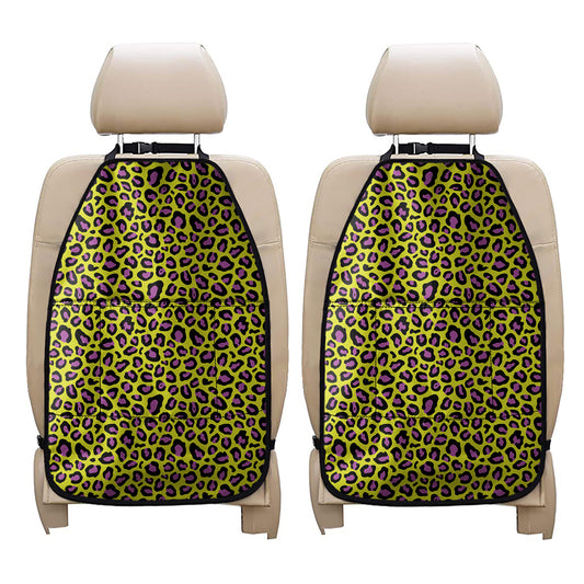 Yellow And Purple Leopard Pattern Print Car Seat Organizers