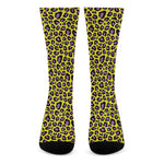 Yellow And Purple Leopard Pattern Print Crew Socks