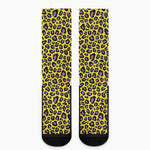 Yellow And Purple Leopard Pattern Print Crew Socks