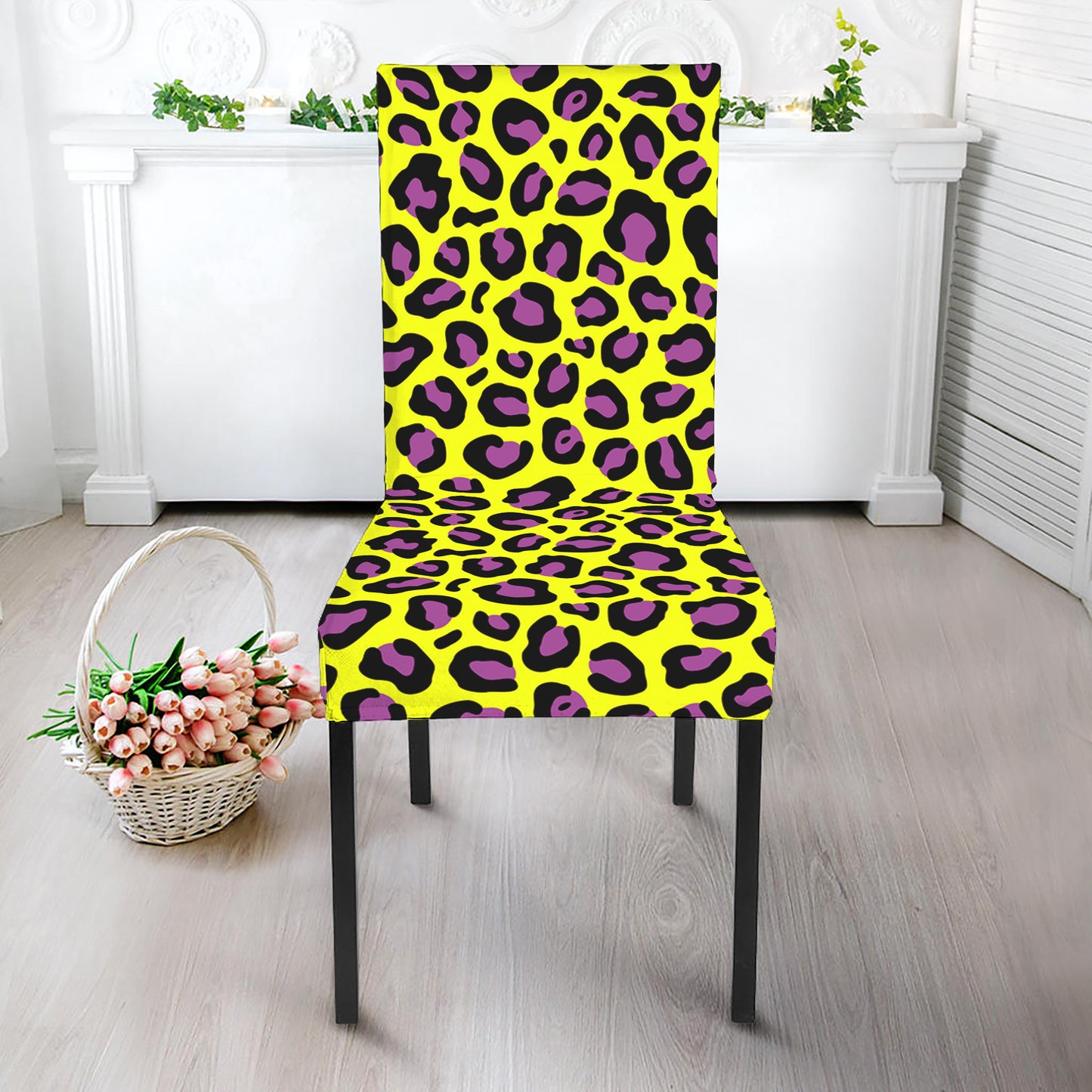 Yellow And Purple Leopard Pattern Print Dining Chair Slipcover