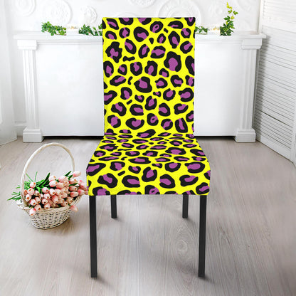 Yellow And Purple Leopard Pattern Print Dining Chair Slipcover