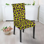 Yellow And Purple Leopard Pattern Print Dining Chair Slipcover