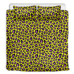 Yellow And Purple Leopard Pattern Print Duvet Cover Bedding Set