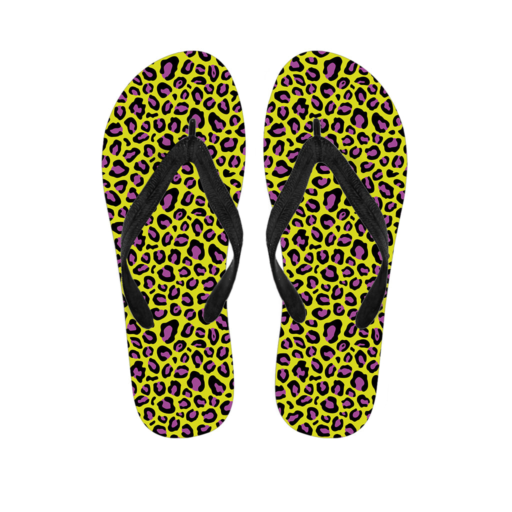Yellow And Purple Leopard Pattern Print Flip Flops