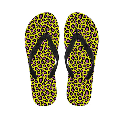 Yellow And Purple Leopard Pattern Print Flip Flops