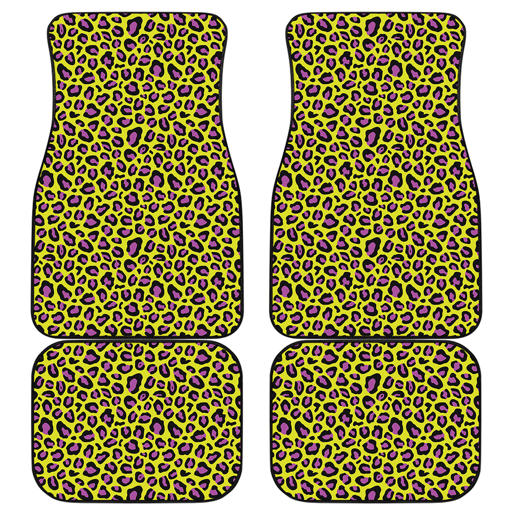 Yellow And Purple Leopard Pattern Print Front and Back Car Floor Mats